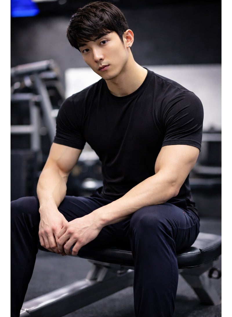 OLUDENIZ Men's Athletic Gym T-Shirt - Breathable, Quick-Dry Sportswear, 90% Polyester, 10% Spandex - Image 1